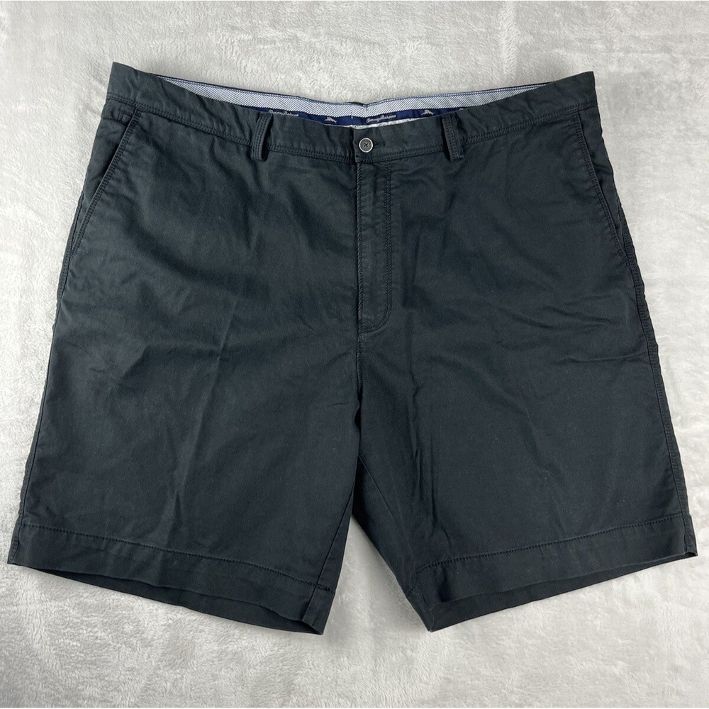 TOMMY BAHAMA Short Men 42 Black Flat Front Stretch Tencel Blend 9'' Inseam Golf